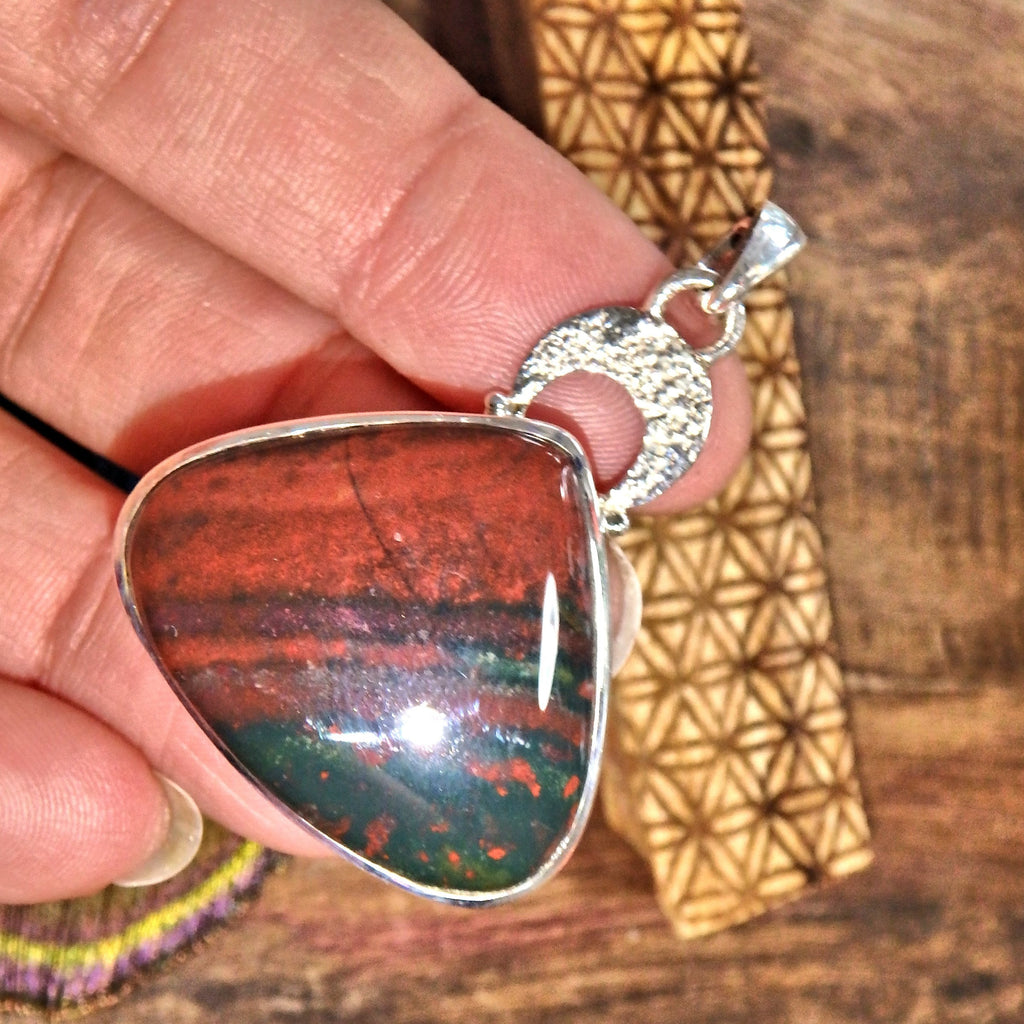 Burgundy & Forest Green Bloodstone  Pendant in Sterling Silver (Includes Silver Chain) - Earth Family Crystals