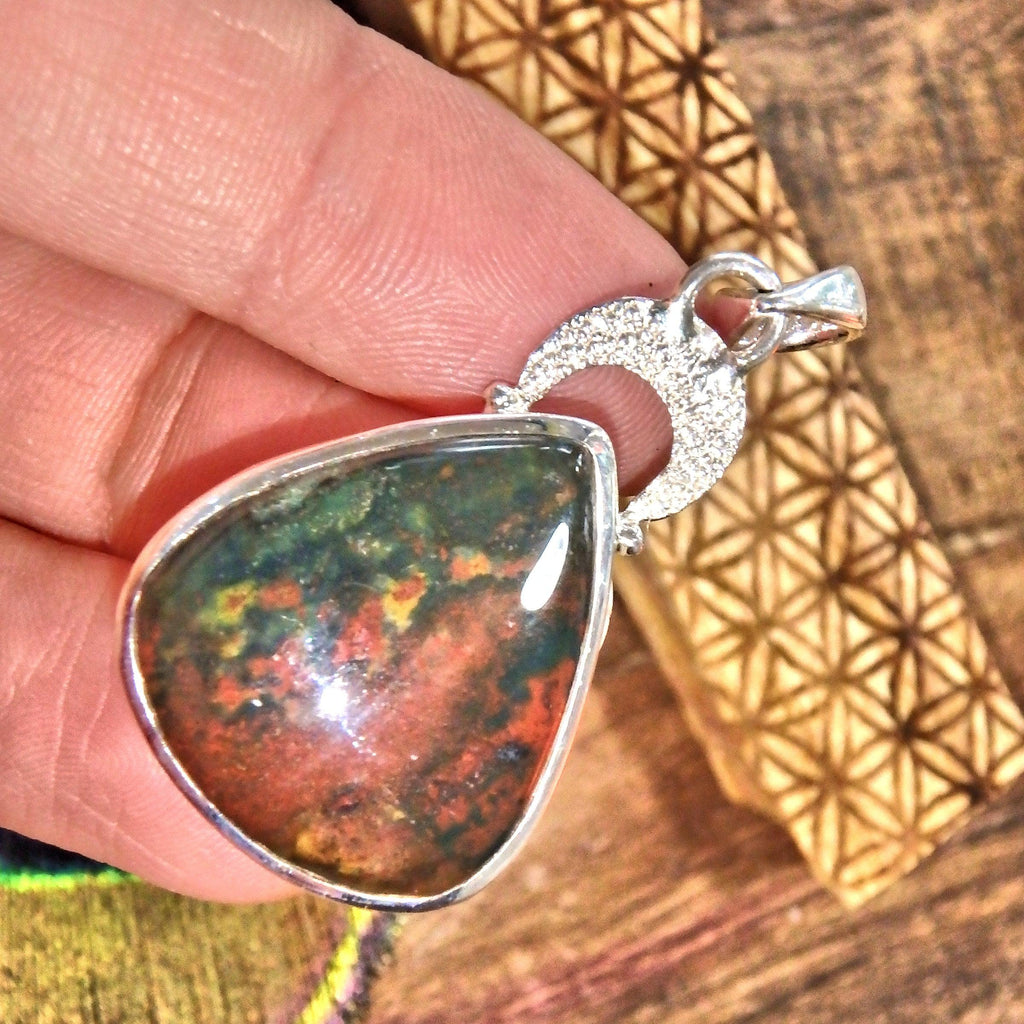 Splashes of Red Bloodstone  Pendant in Sterling Silver (Includes Silver Chain) - Earth Family Crystals