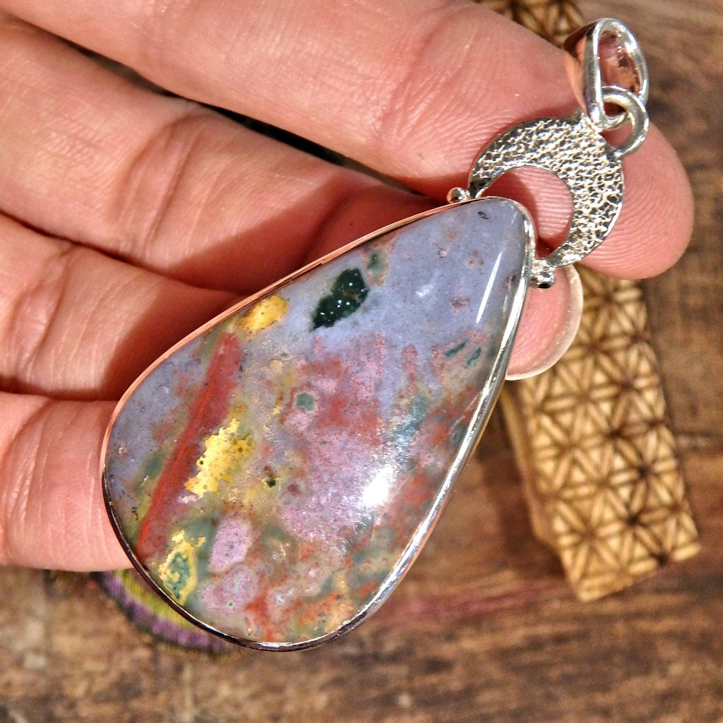 Unique Color Patterns Bloodstone  Pendant in Sterling Silver (Includes Silver Chain) - Earth Family Crystals