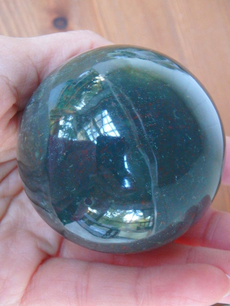 Large Forest Green & Spotted Red Bloodstone Sphere Carving - Earth Family Crystals