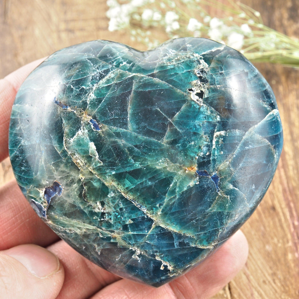 Unique Deep Blue Apatite Love Heart Carving From Madagascar #1 - Earth Family Crystals
