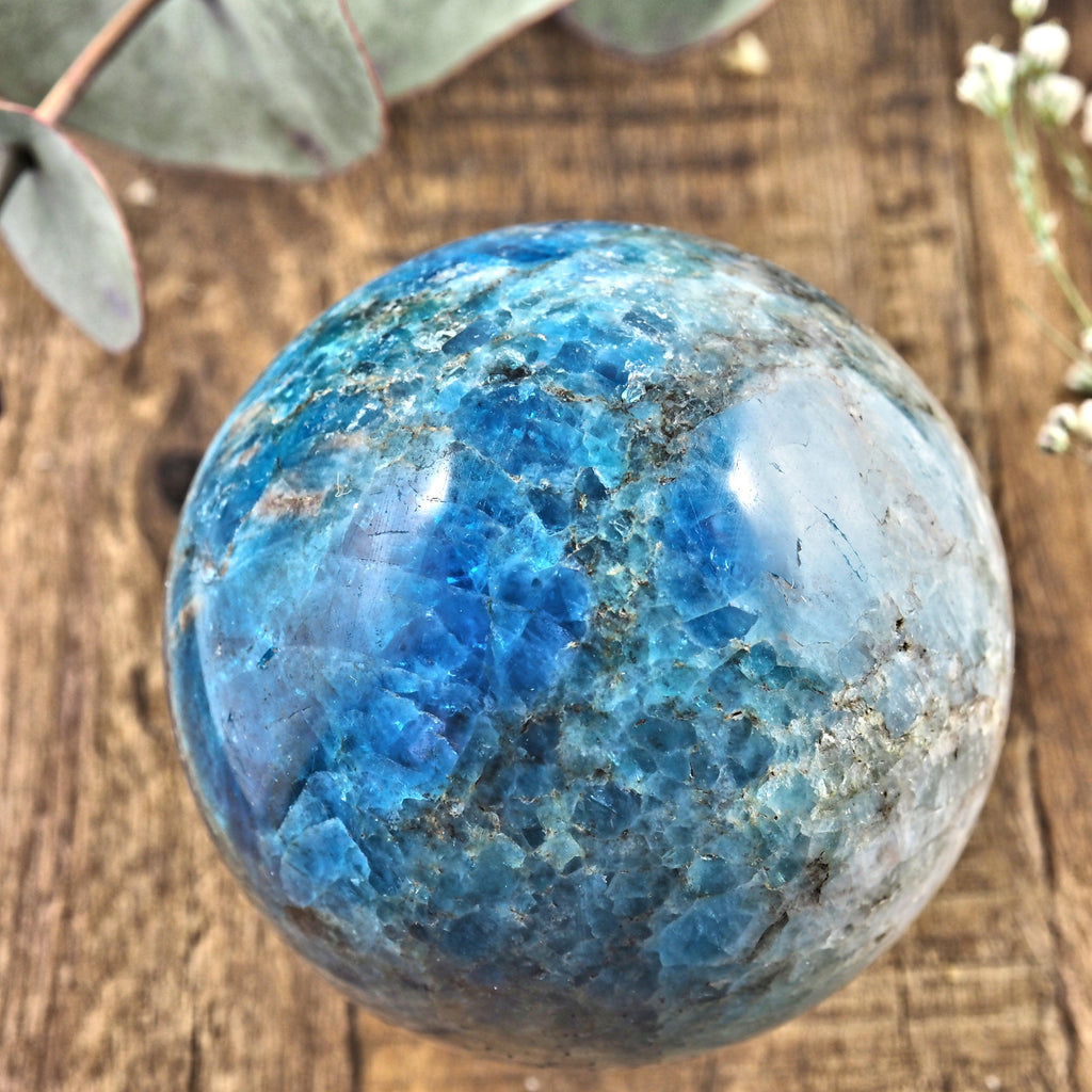 Lovely Blue Apatite Sphere Carving From Madagascar #1 - Earth Family Crystals