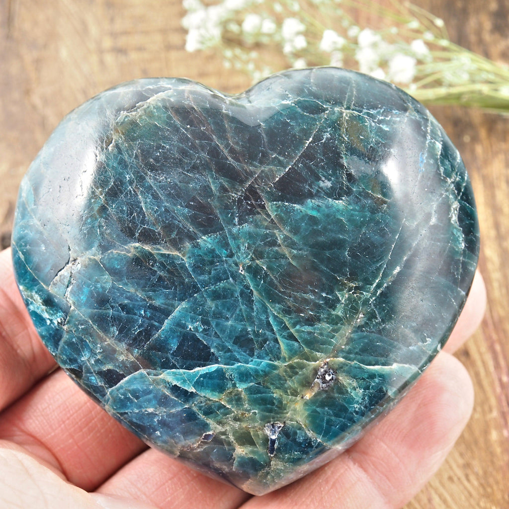Unique Deep Blue Apatite Love Heart Carving From Madagascar #1 - Earth Family Crystals