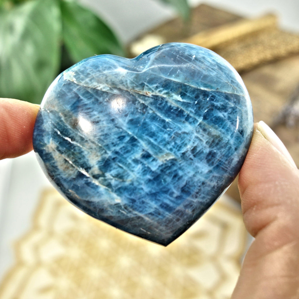Beautiful Blue Apatite Love Heart Carving 3 - Earth Family Crystals