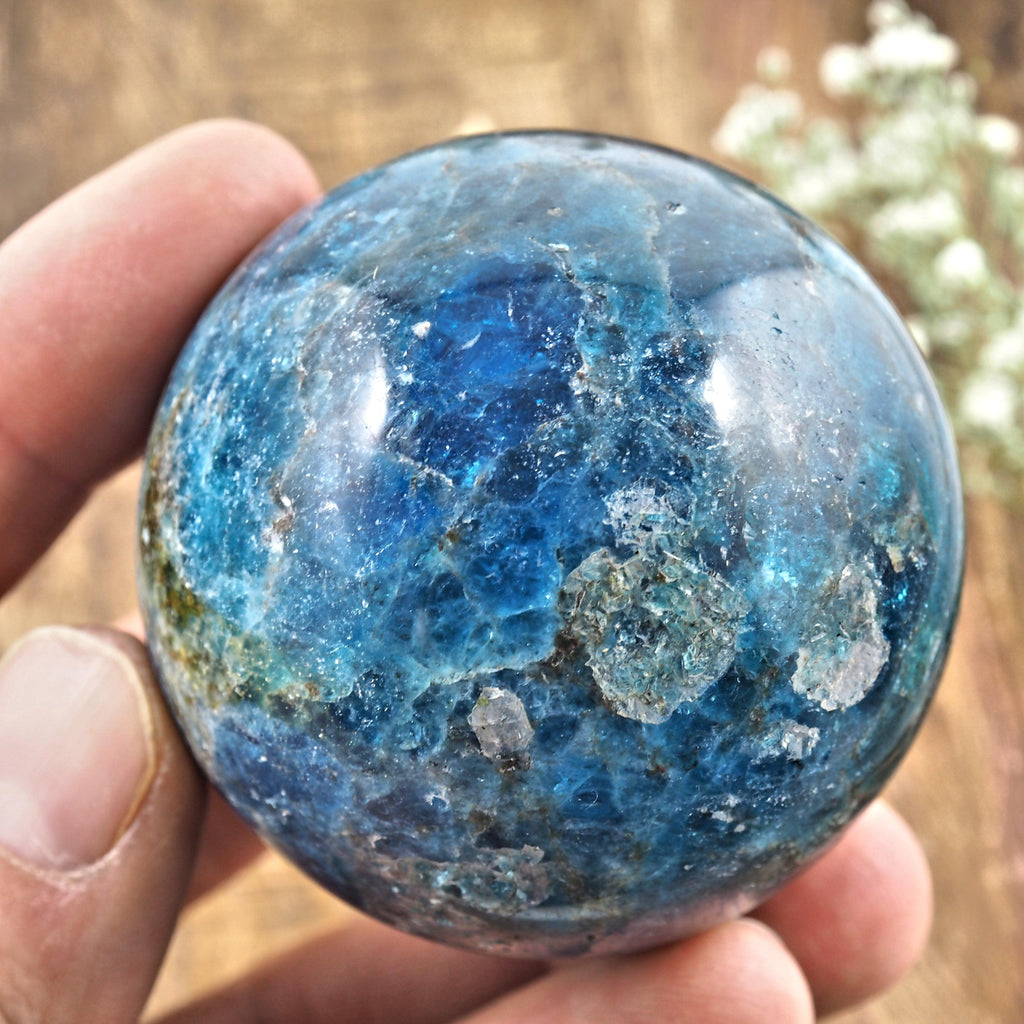 Lovely Blue Apatite Sphere Carving From Madagascar #3 - Earth Family Crystals