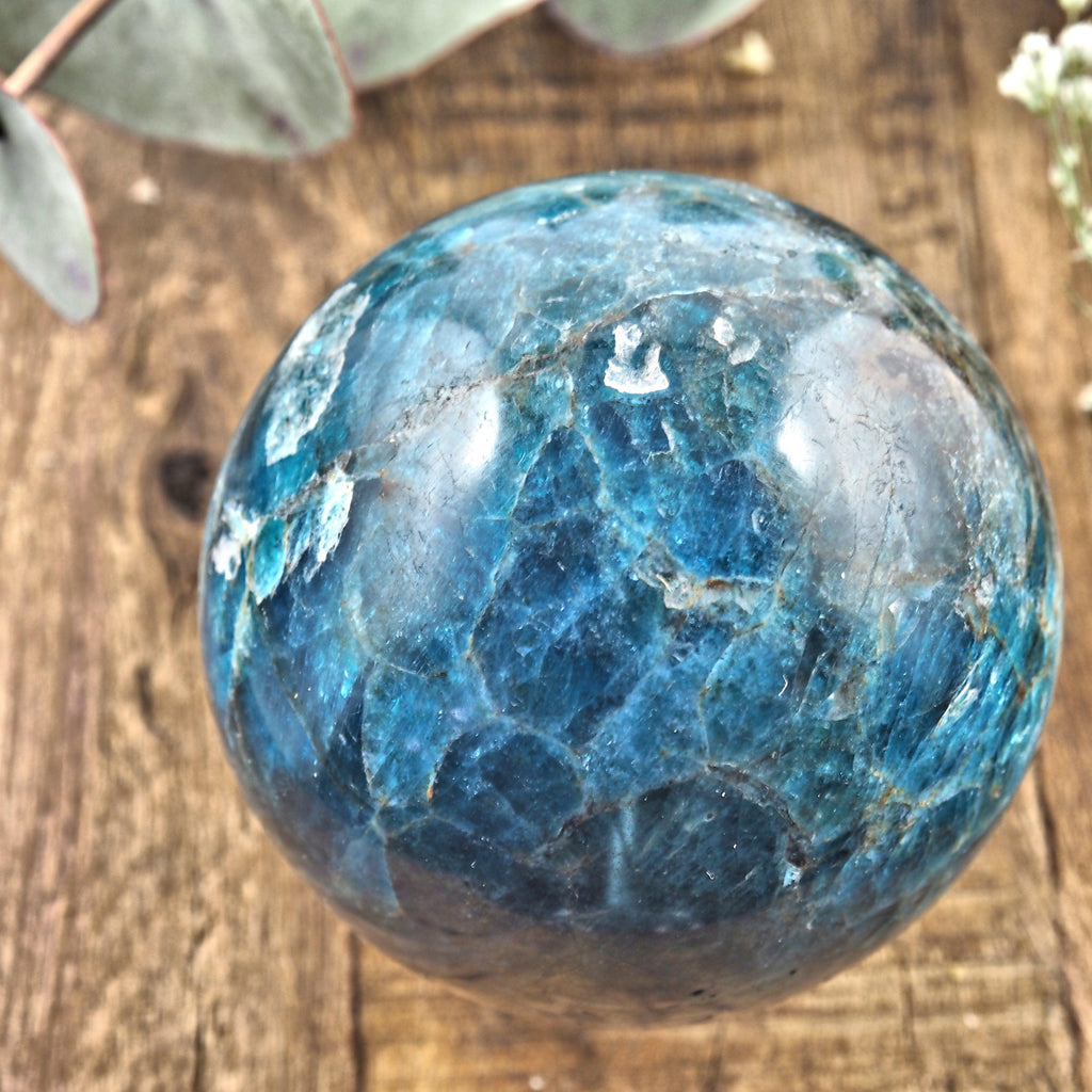 Lovely Blue Apatite Sphere Carving From Madagascar #2 - Earth Family Crystals