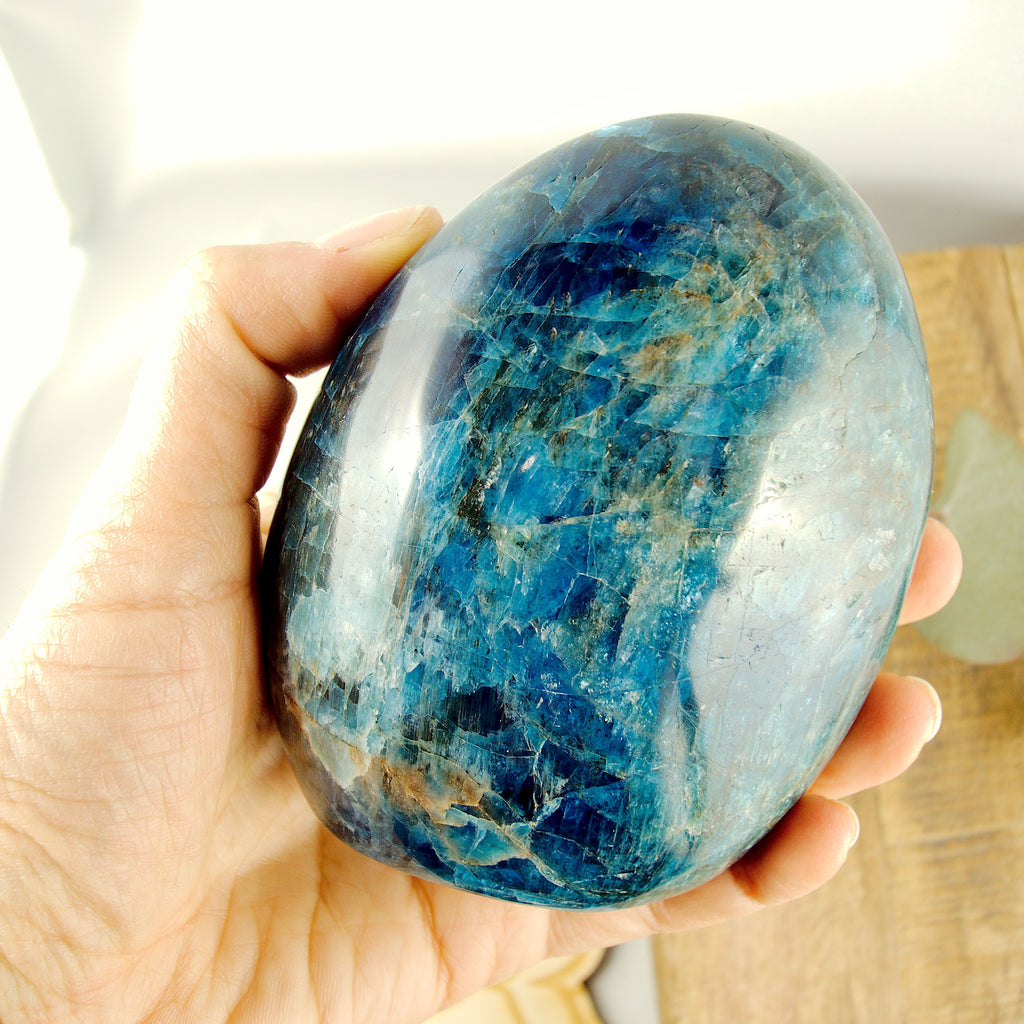 Incredible Gemmy Sheen Blue Apatite Standing Display Specimen - Earth Family Crystals