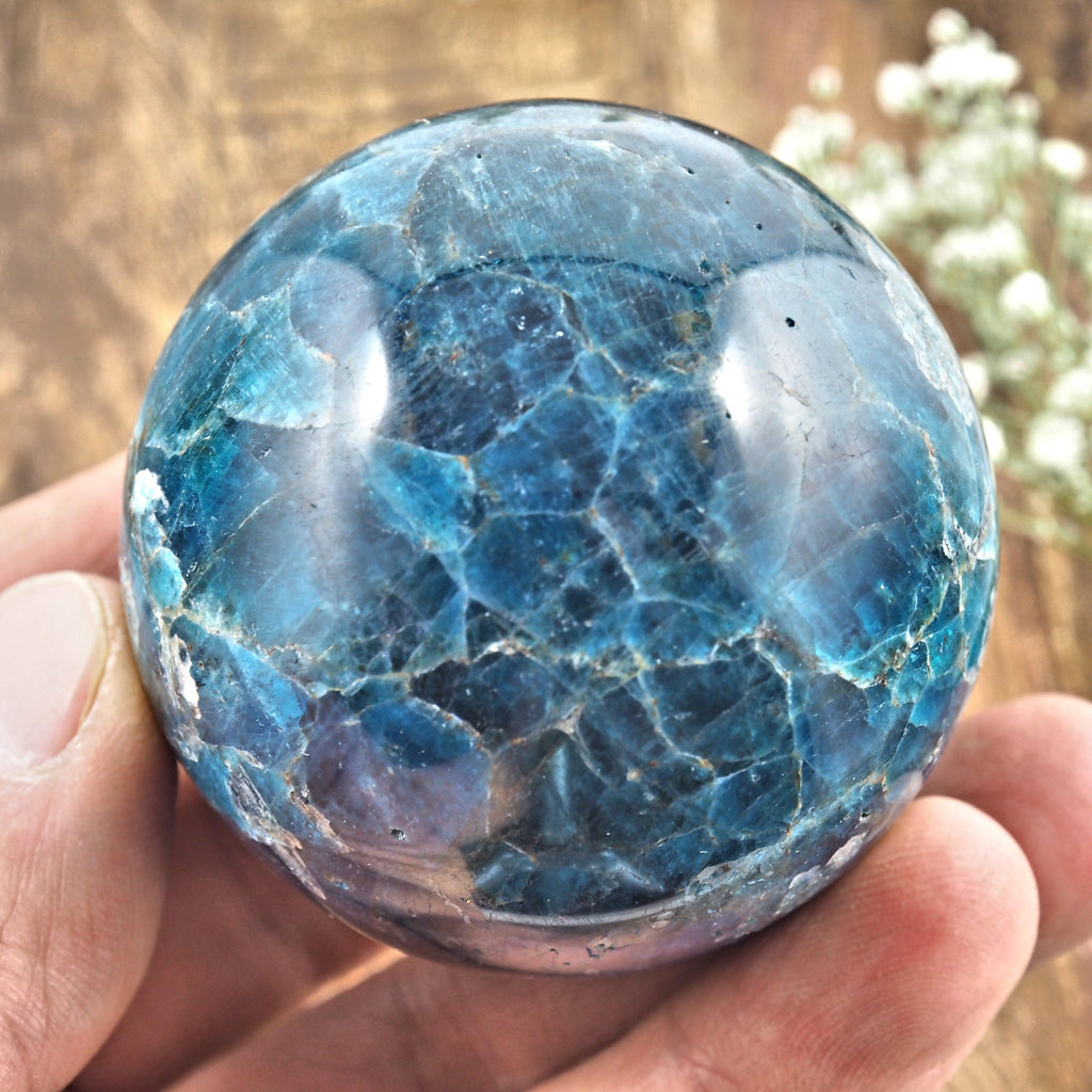 Lovely Blue Apatite Sphere Carving From Madagascar #2 - Earth Family Crystals