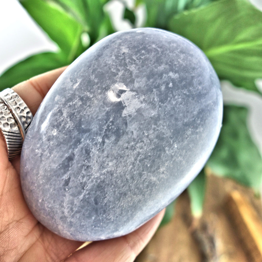 Frosted Blue Calcite Hand Held Palm Stone Specimen - Earth Family Crystals