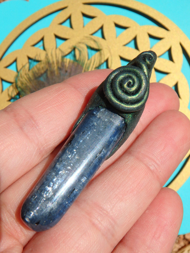 Blue Kyanite Point Handmade Energy Pendant (On Adjustable Cotton Cord) - Earth Family Crystals