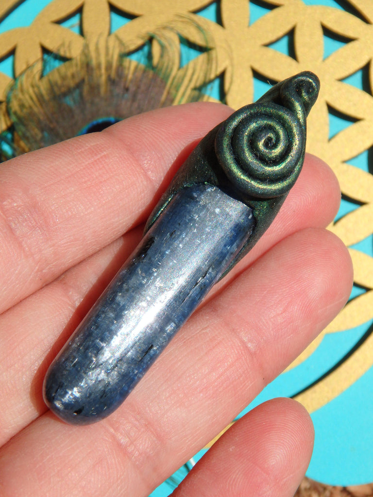 Blue Kyanite Point Handmade Energy Pendant (On Adjustable Cotton Cord) - Earth Family Crystals