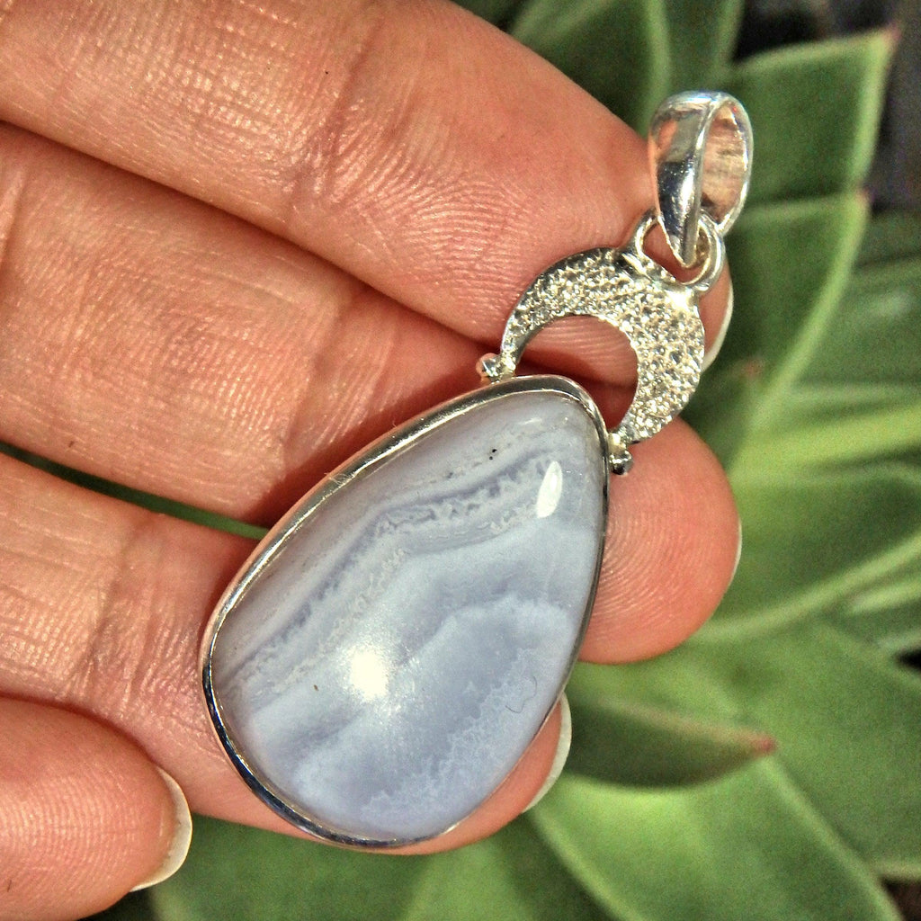Serenity Blue Lace Agate Sterling Silver Pendant (Includes Silver Chain) - Earth Family Crystals