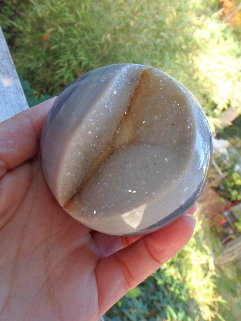 Gorgeous White Druzy Quartz Geode & Blue Agate Sphere Carving - Earth Family Crystals