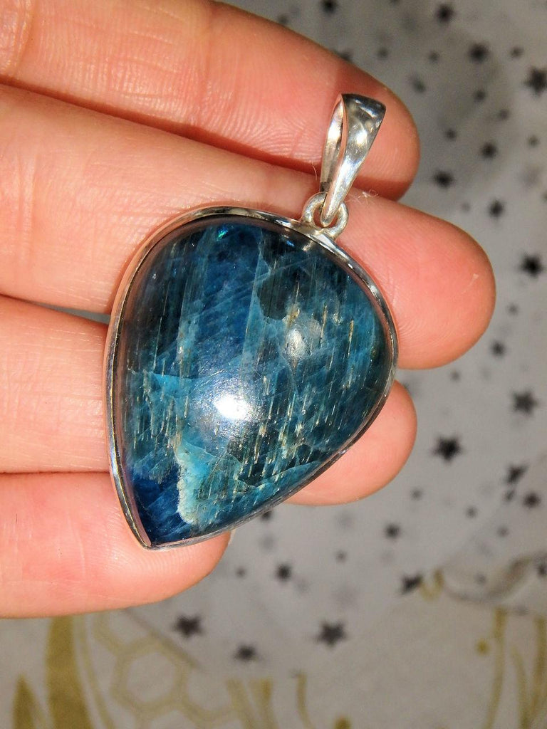 Optical Blue Flashes Blue Apatite Gemstone Pendant in Sterling Silver Includes Silver Chain REDUCED - Earth Family Crystals