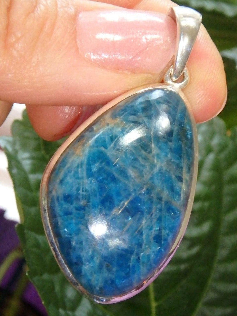 Fantastic Large Blue Apatite Pendant in Sterling Silver (Includes Silver Chain) - Earth Family Crystals