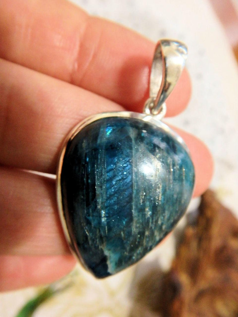 Optical Blue Flashes Blue Apatite Gemstone Pendant in Sterling Silver Includes Silver Chain REDUCED - Earth Family Crystals