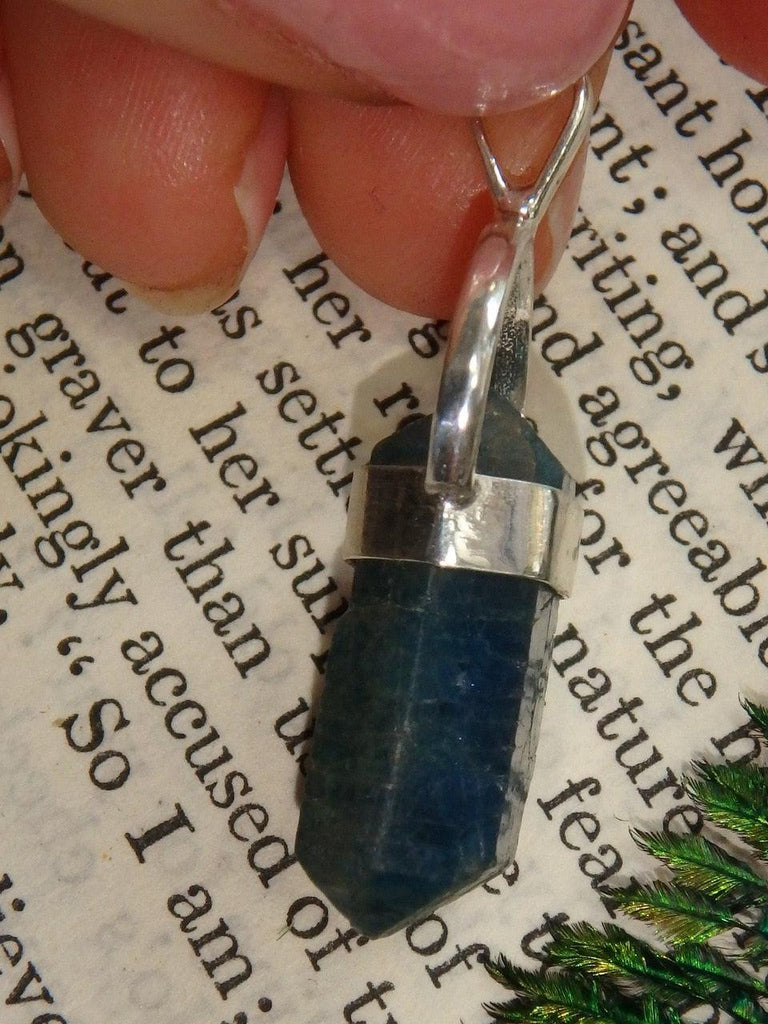 Raw & Natural Double Terminated Blue Apatite Pendant in Sterling Silver (Includes Silver Chain) - Earth Family Crystals