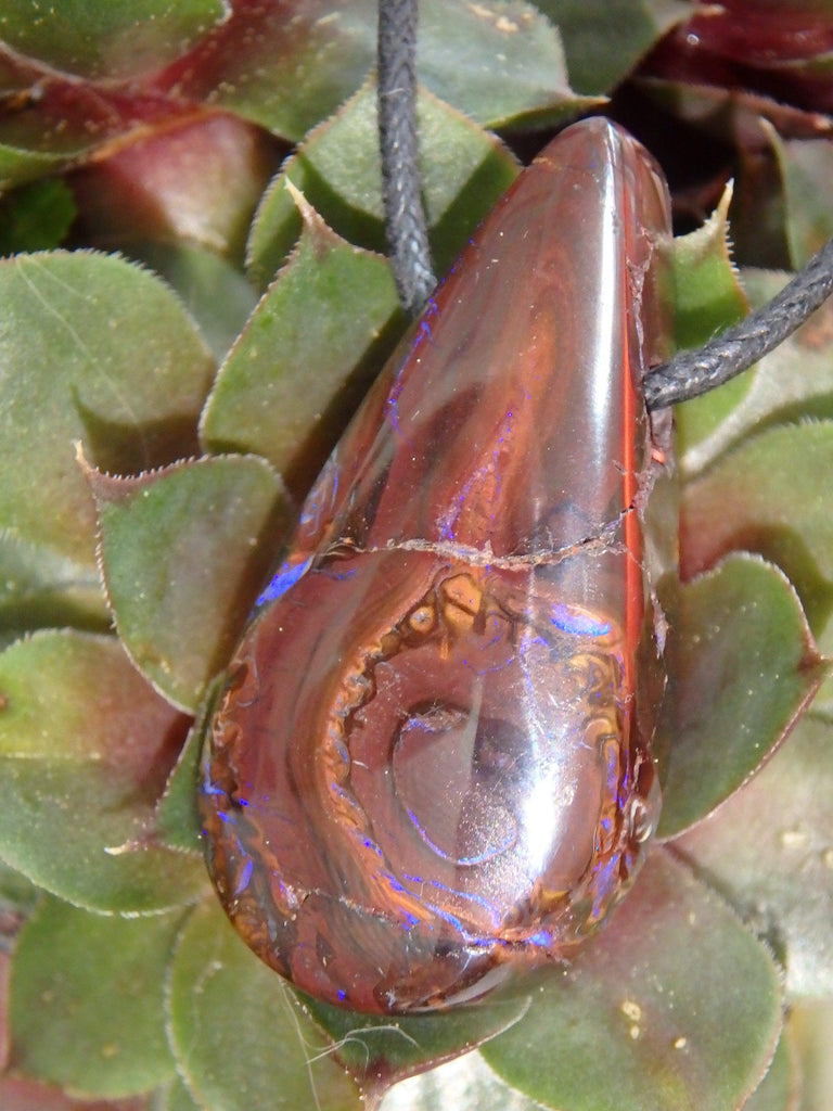 Australian Boulder Opal Teardrop on Adjustable Cotton Cord - Earth Family Crystals
