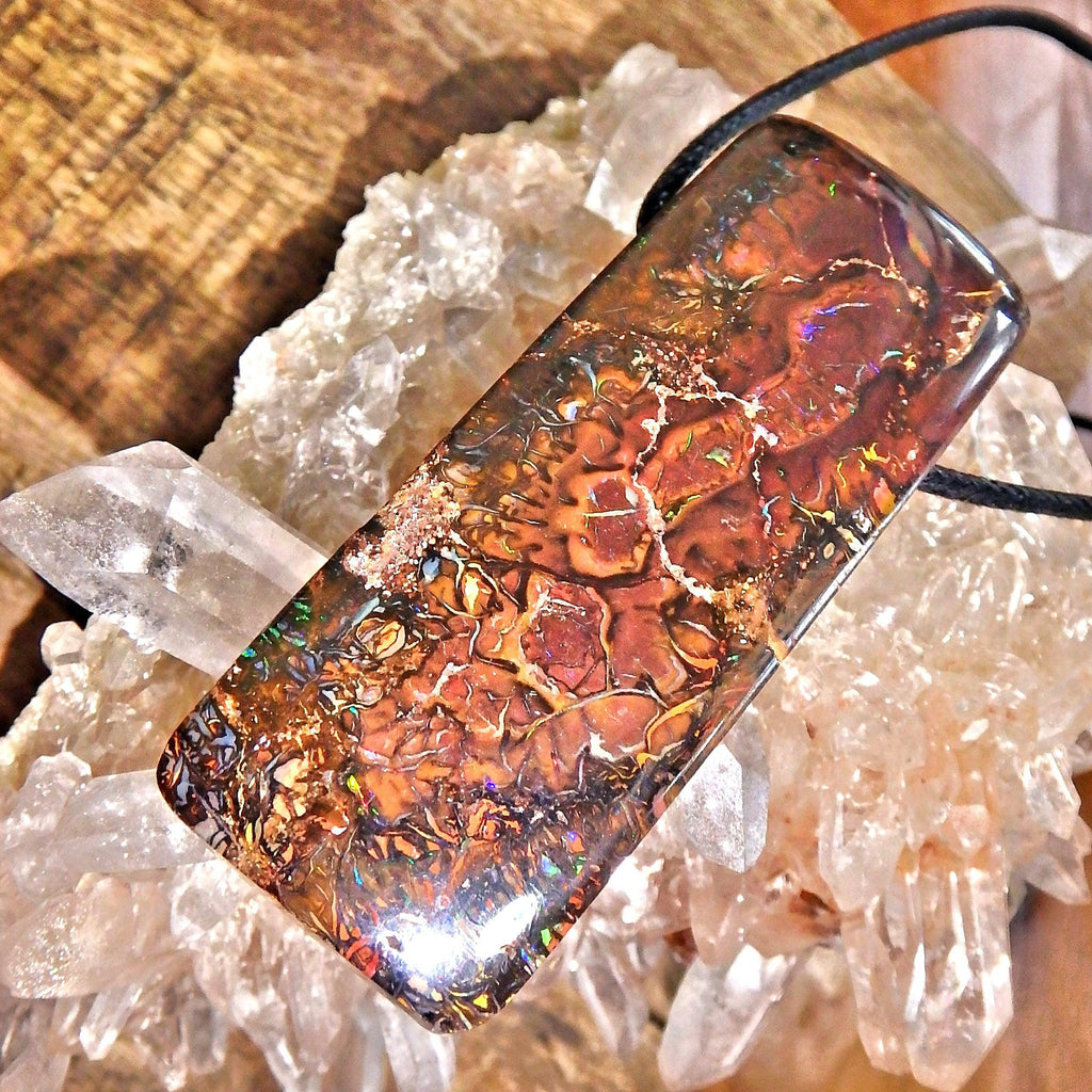 Large Chunky Boulder Opal With Intense Sparkling Flashes of Color Pendant on Adjustable Cotton Cord - Earth Family Crystals