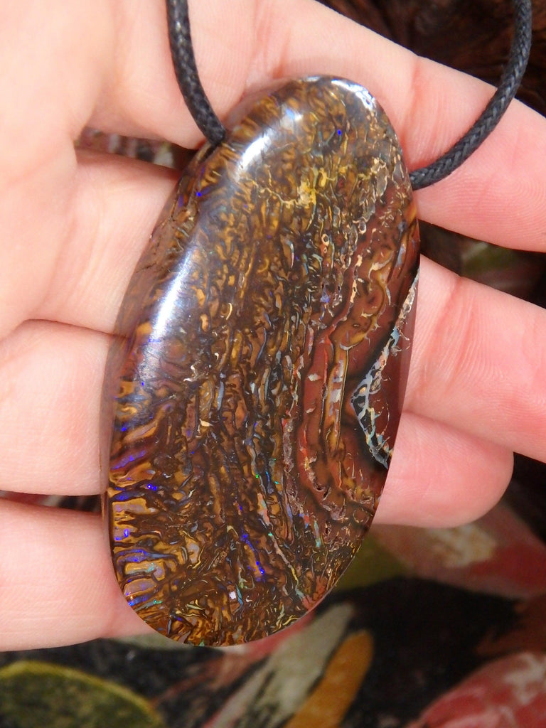 Chunky Australian Boulder Opal Partially Polished on Adjustable Cotton Cord - Earth Family Crystals