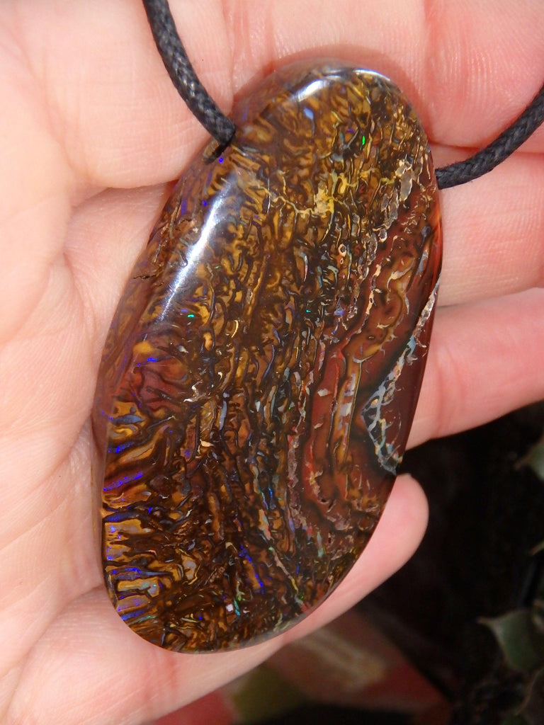 Chunky Australian Boulder Opal Partially Polished on Adjustable Cotton Cord - Earth Family Crystals