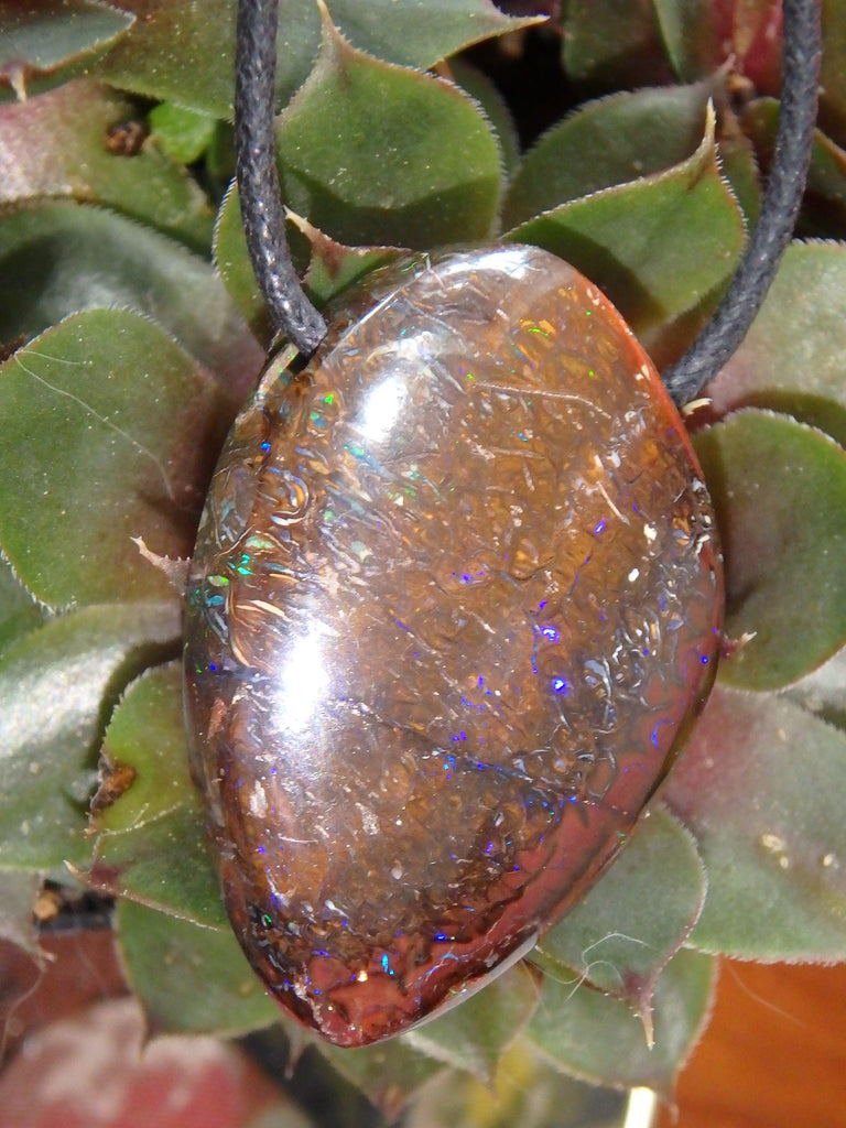 Intense Purple & Green Sparkle Flash Australian Boulder Opal on Adjustable Cotton Cord - Earth Family Crystals