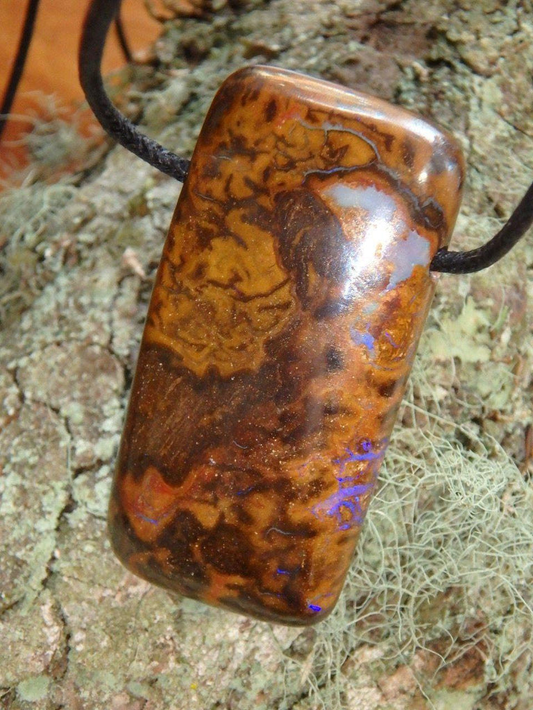 Chunky! Veins of Intense Purple Australian Boulder Opal Necklace on Adjustable Cotton Cord - Earth Family Crystals