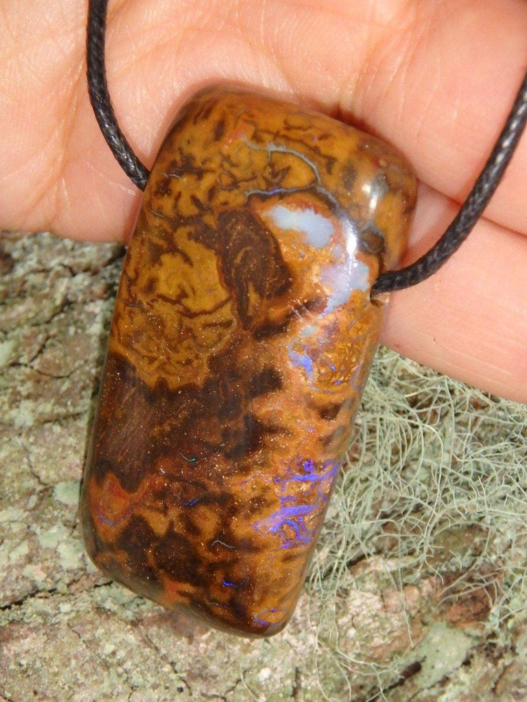 Chunky! Veins of Intense Purple Australian Boulder Opal Necklace on Adjustable Cotton Cord - Earth Family Crystals