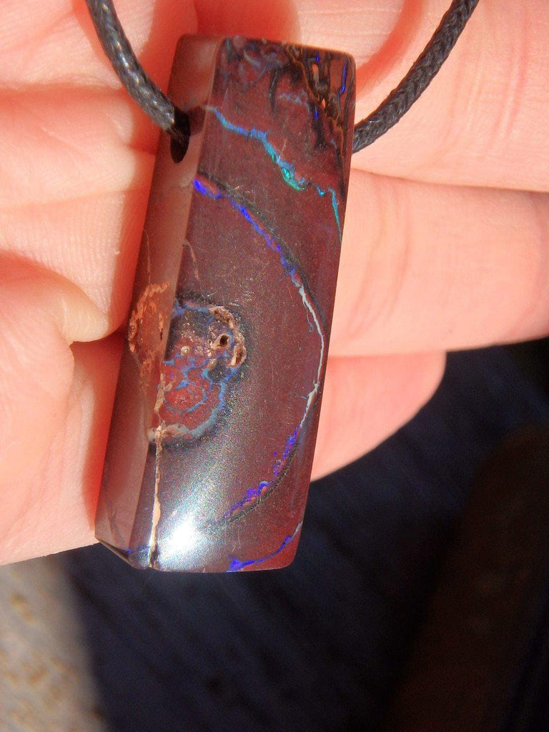 Australian Boulder Opal Free Form Pendant on Adjustable Cotton Cord 2 - Earth Family Crystals