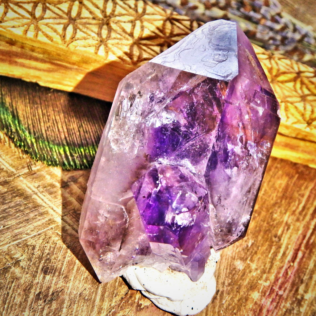 Moving Water Bubble ~Double Terminated Brandberg Amethyst With Phantom & Attached Baby - Earth Family Crystals