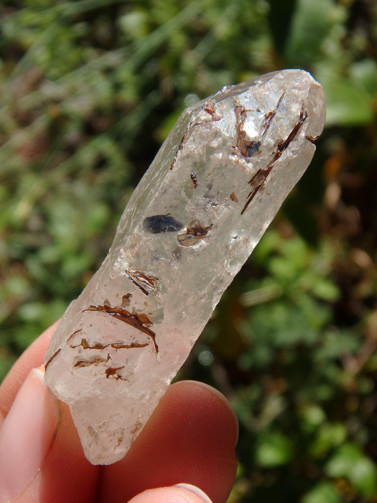 RESERVED For Kim.M~Cute Hand Held Golden Brookite Included Brazilian Quartz Point - Earth Family Crystals