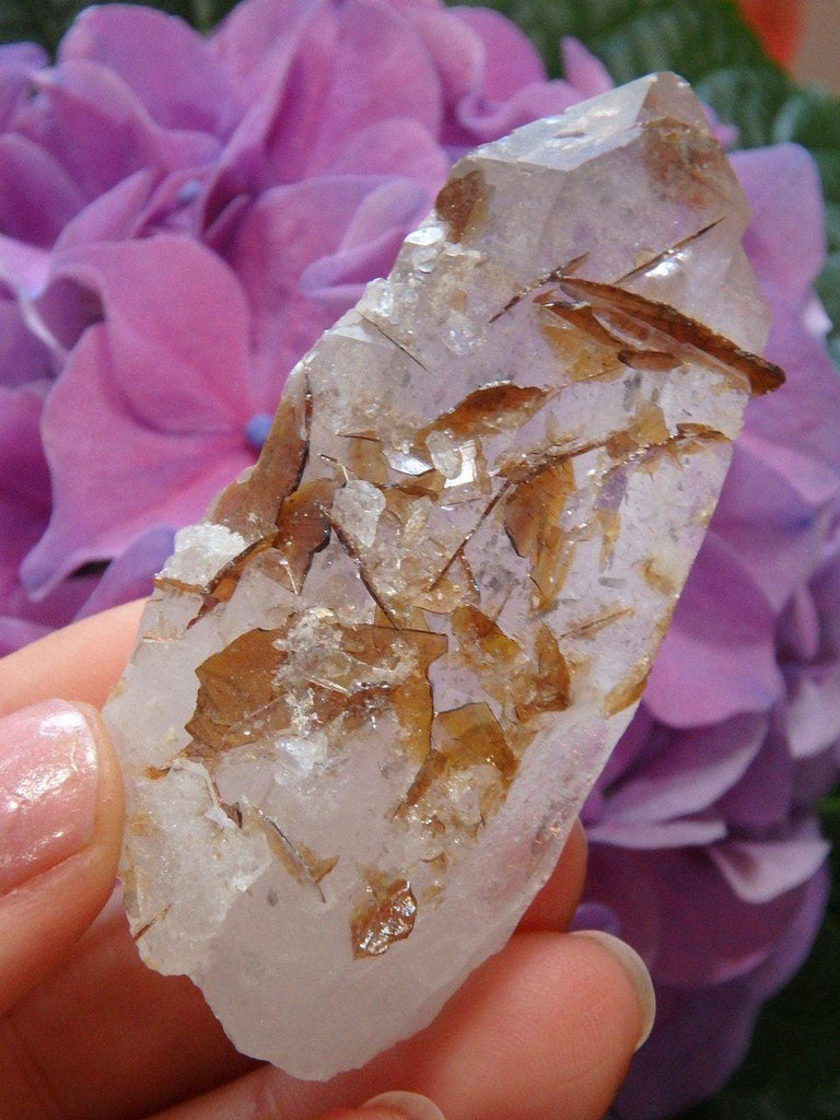 Amazing Mother & Baby Golden Brookite Quartz Point With Self Healing - Earth Family Crystals