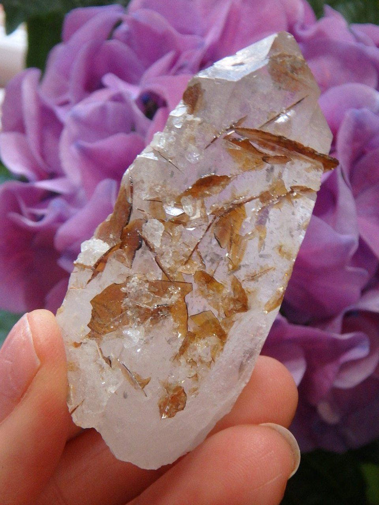 Amazing Mother & Baby Golden Brookite Quartz Point With Self Healing - Earth Family Crystals