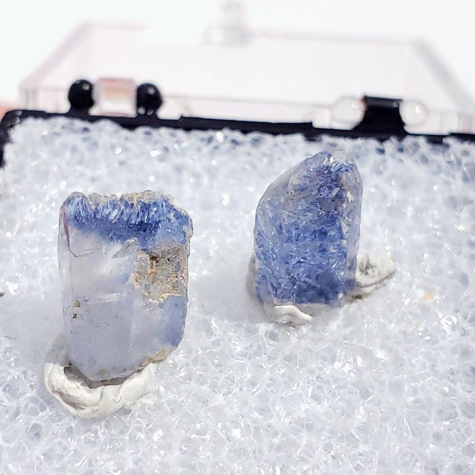 Set of 2 Rare Dumortierite & Quartz Mini Points From Brazil in Collectors Box #1 - Earth Family Crystals