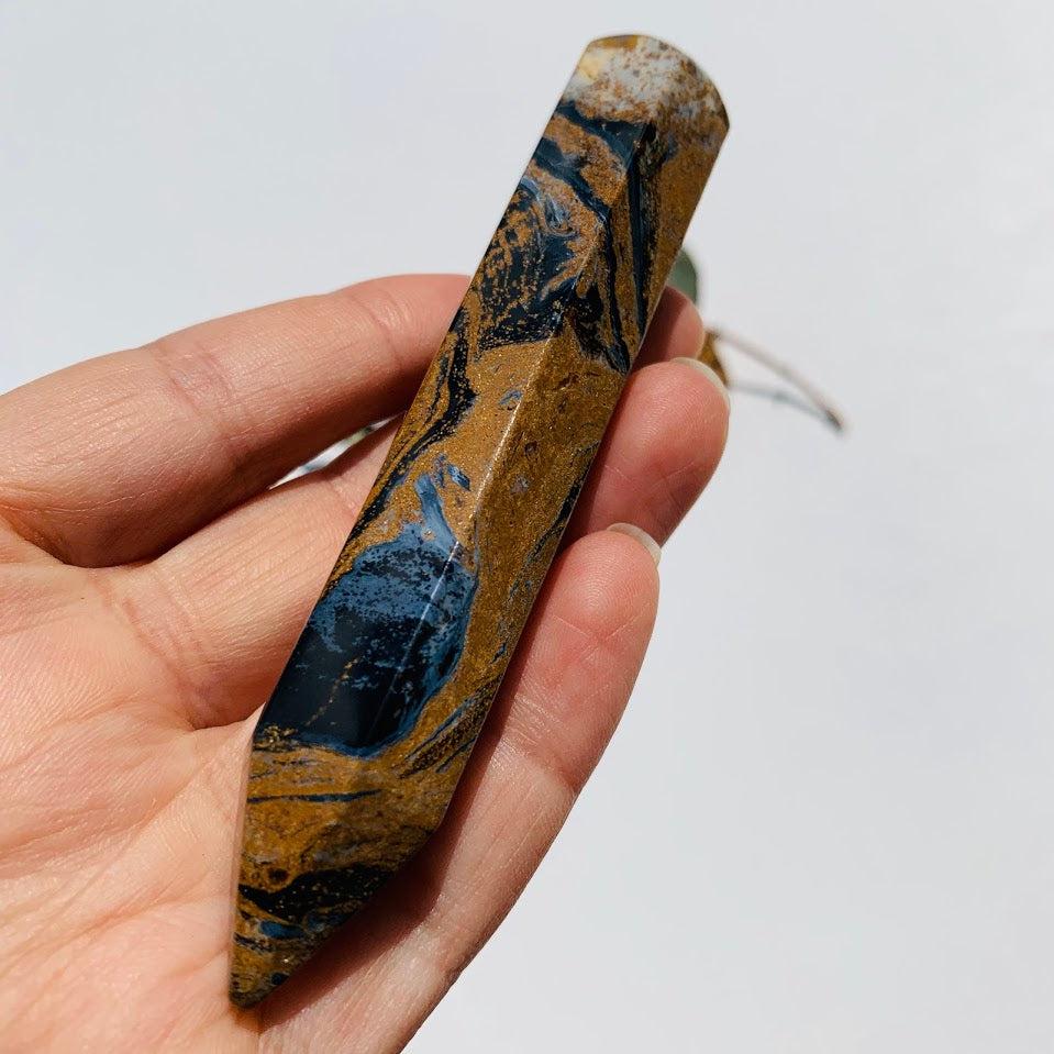Large Silky Blue & Gold Pietersite Wand Carving #1 - Earth Family Crystals