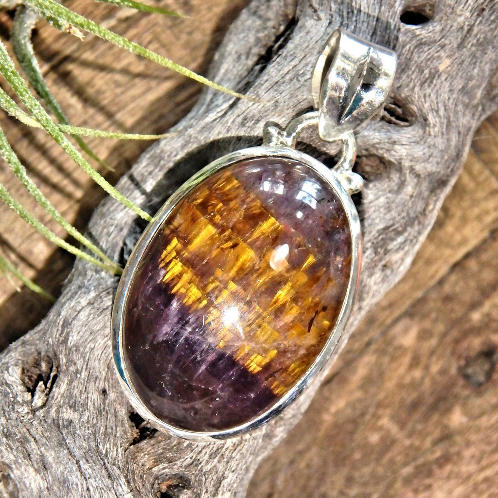 Delightful Inclusions Cacoxenite & Amethyst Gemstone Pendant in Sterling Silver (Includes Silver Chain)2 - Earth Family Crystals