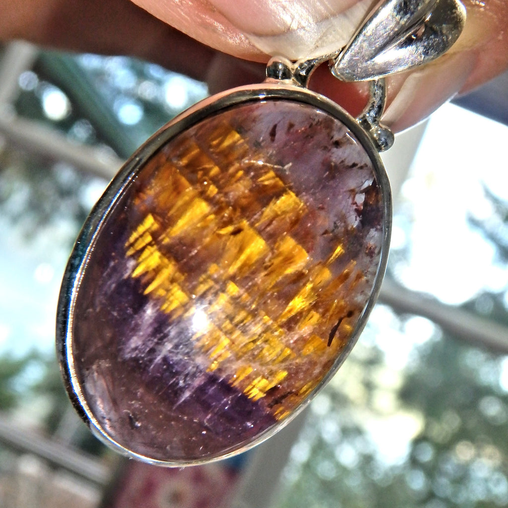 Delightful Inclusions Cacoxenite & Amethyst Gemstone Pendant in Sterling Silver (Includes Silver Chain)2 - Earth Family Crystals