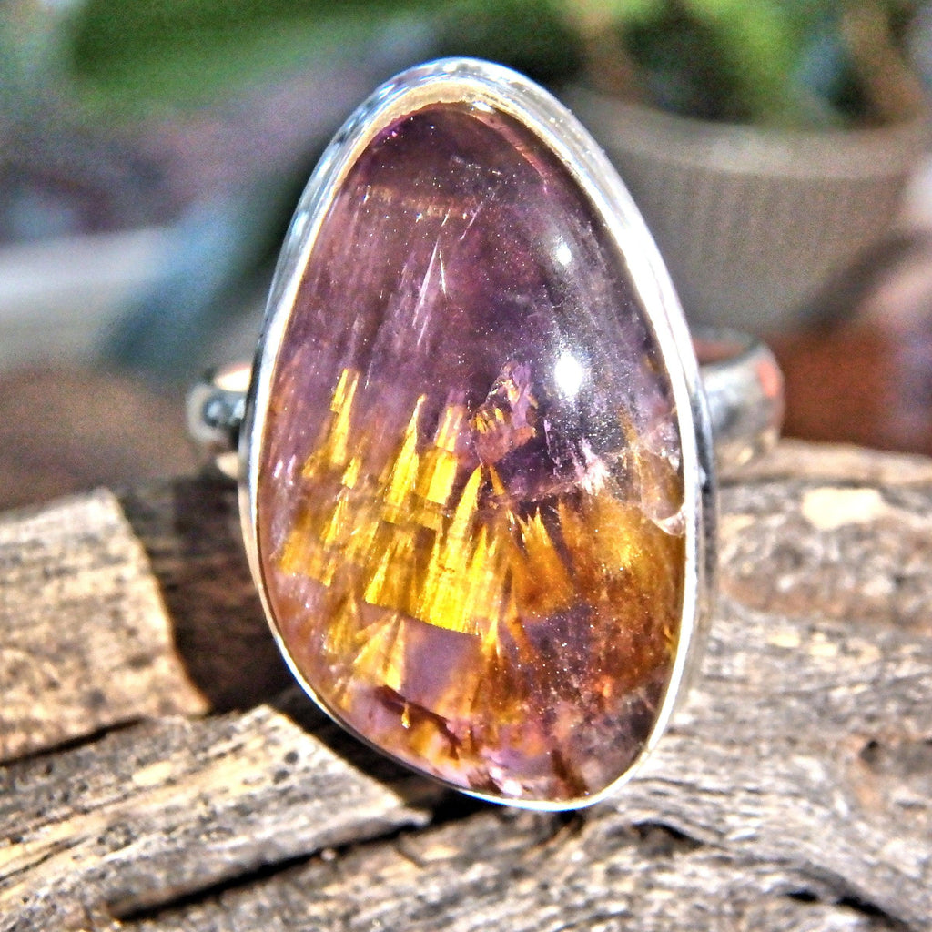 Incredible Golden & Purple Cacoxenite Gemstone Ring in Sterling Silver (Size 9.5) - Earth Family Crystals