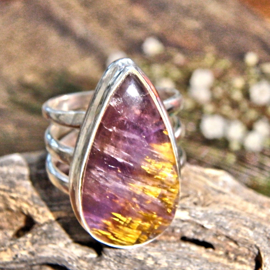 Lovely Golden & Purple Cacoxenite Gemstone Ring in Sterling Silver (Size 6) - Earth Family Crystals