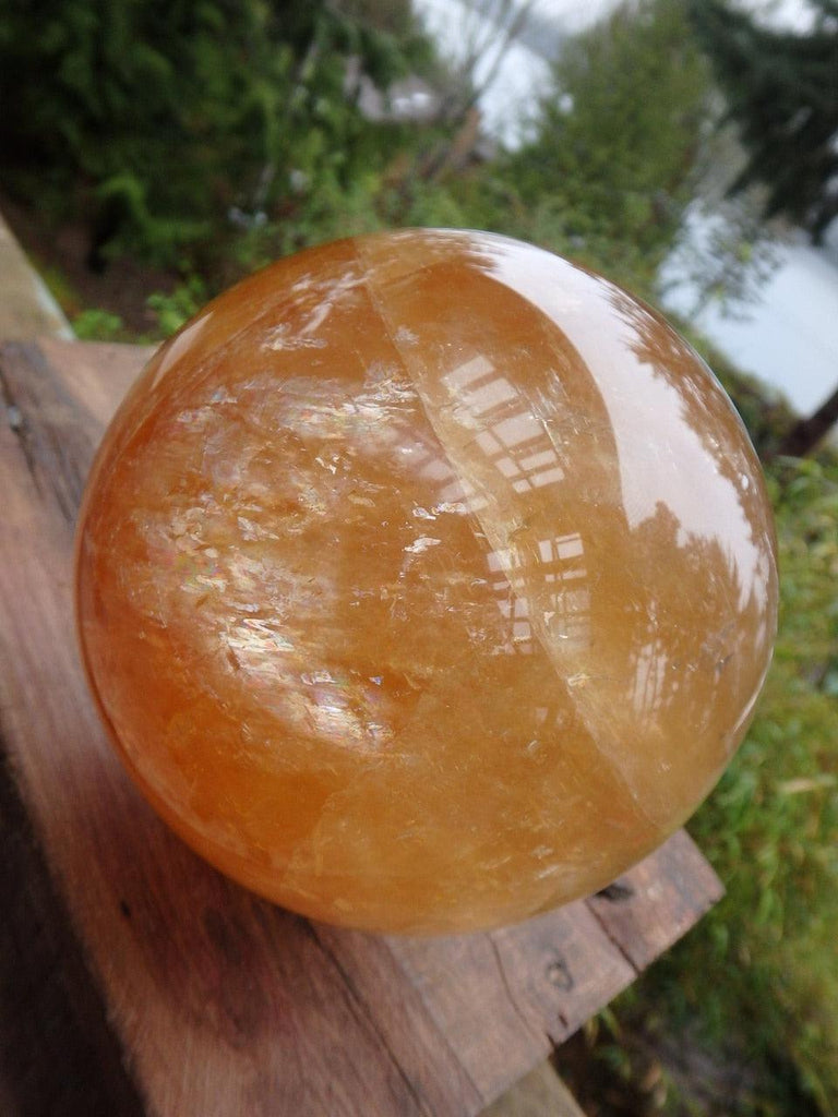 Jumbo Rainbow Loaded Golden Citrine Calcite Sphere Carving - Earth Family Crystals