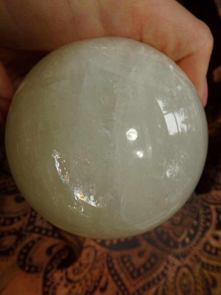 Mysterious Rainbows Large Lemon Calcite Sphere Carving - Earth Family Crystals