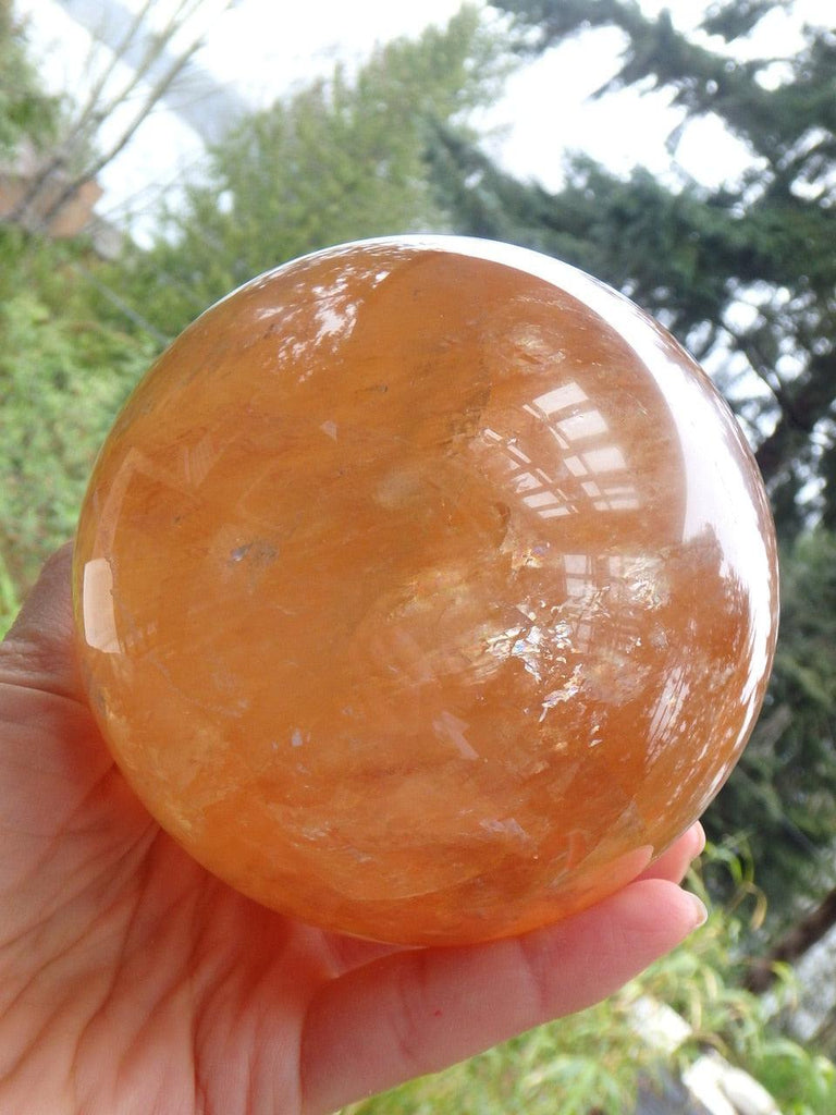 Jumbo Rainbow Loaded Golden Citrine Calcite Sphere Carving - Earth Family Crystals