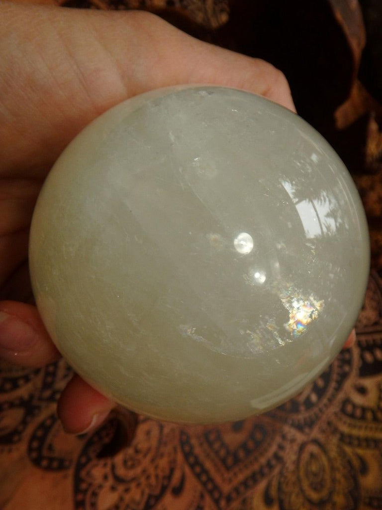 Mysterious Rainbows Large Lemon Calcite Sphere Carving - Earth Family Crystals