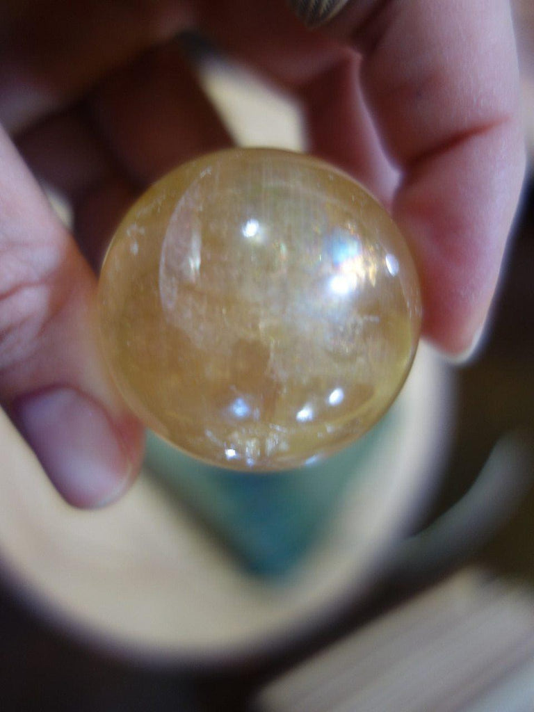 Beautiful Rainbows Optical Golden Calcite Small Sphere - Earth Family Crystals