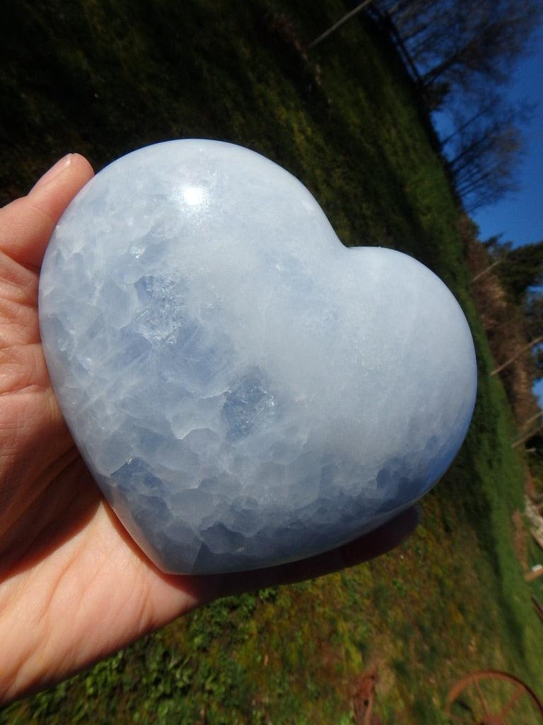 Jumbo Puffy Sky Blue Calcite Gemstone Heart Carving - Earth Family Crystals