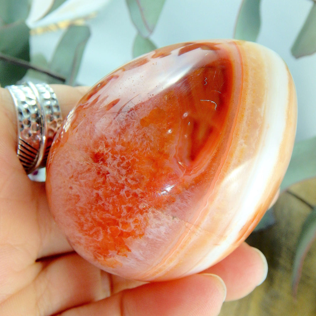 Fabulous Orange & White Patterns & Contrast Carnelian Egg Carving - Earth Family Crystals