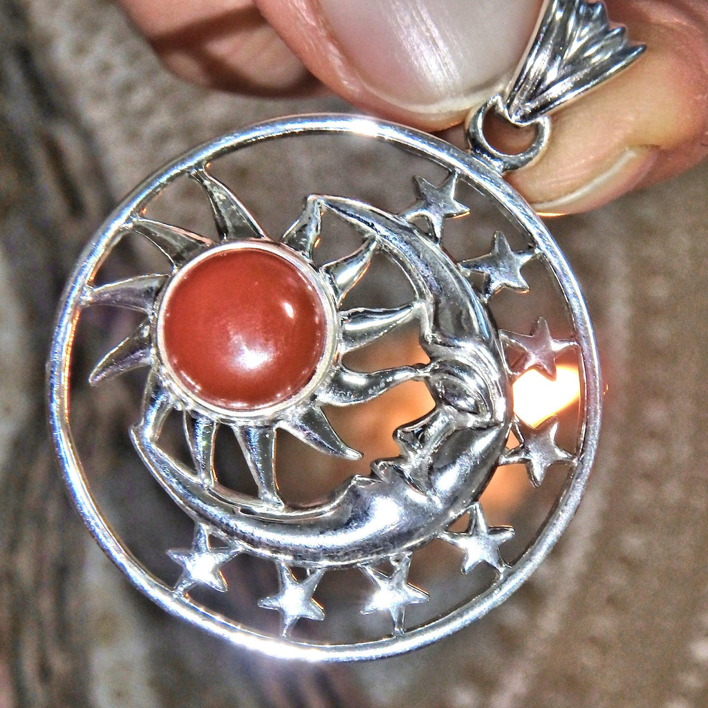 Radiant Carnelian Crescent Moon Pendant Sterling Silver (Includes Silver Chain) - Earth Family Crystals