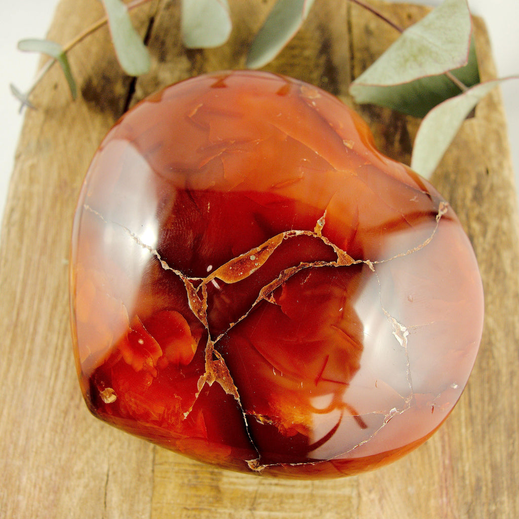 Large Puffy Fire Red Carnelian Love Heart Carving From Madagascar - Earth Family Crystals