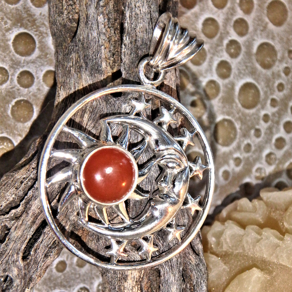 Radiant Carnelian Crescent Moon Pendant Sterling Silver (Includes Silver Chain) - Earth Family Crystals