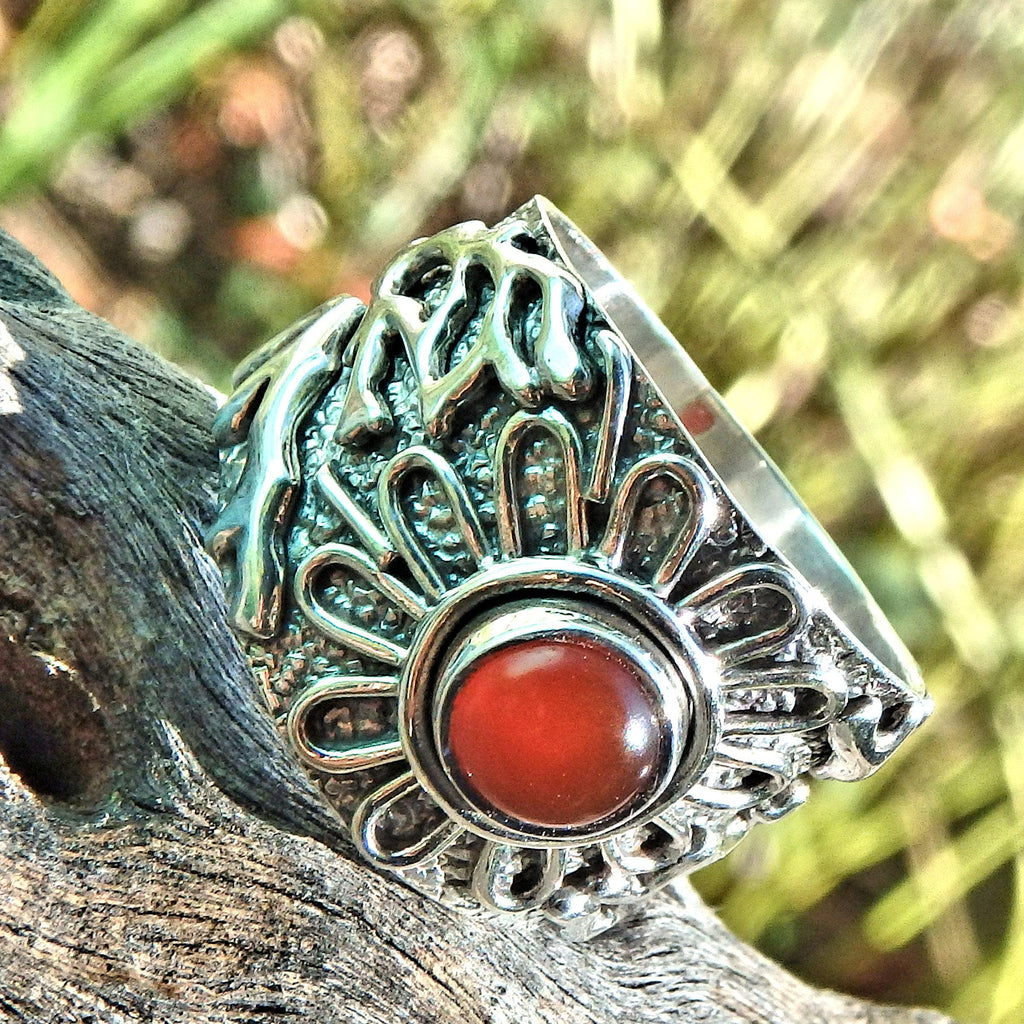 Flower Power Fire Orange Carnelian Ring in Sterling Silver (Size 7) - Earth Family Crystals